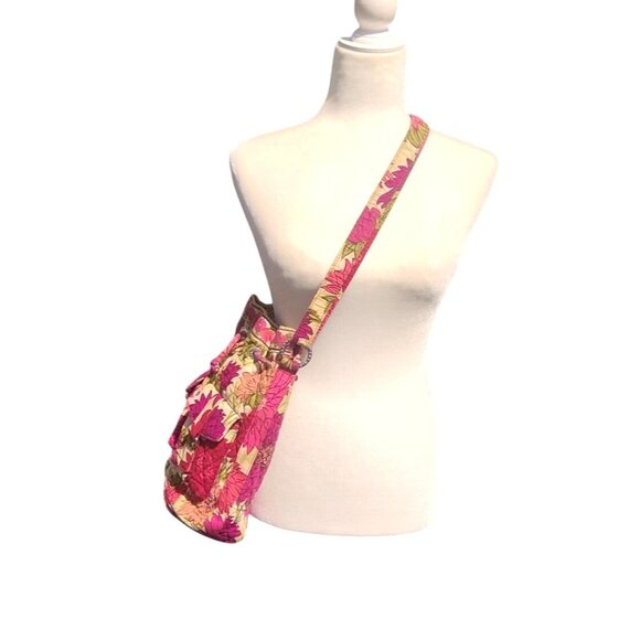 Vera Bradley Hello Dahlia Pink Floral Cotton Quilted Drawstring Shoulder Bag 12" - Picture 4 of 14